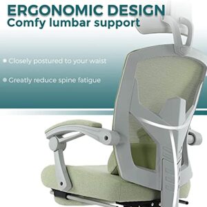 Ergonomic Office Chair, Reclining High Back Mesh Chair, Computer Desk Chair, Swivel Rolling Home Task Chair with Lumbar Support Pillow, Adjustable Headrest, Retractable Footrest and Padded Armrests