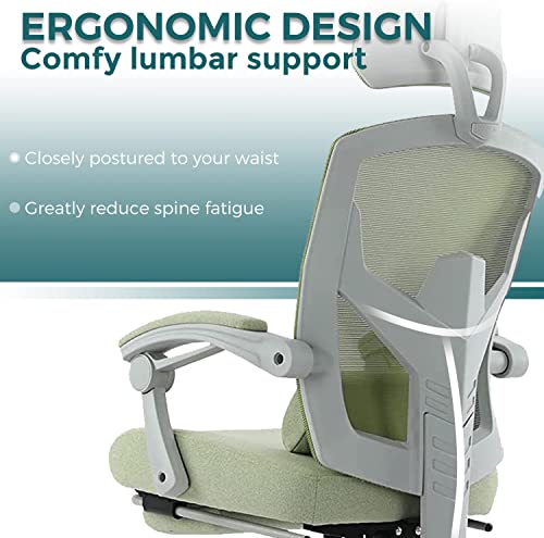 Ergonomic Office Chair, Reclining High Back Mesh Chair, Computer Desk Chair, Swivel Rolling Home Task Chair with Lumbar Support Pillow, Adjustable Headrest, Retractable Footrest and Padded Armrests