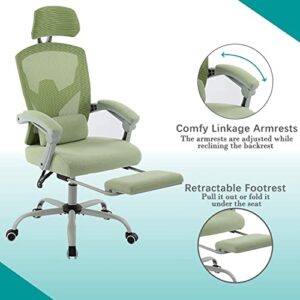 Ergonomic Office Chair, Reclining High Back Mesh Chair, Computer Desk Chair, Swivel Rolling Home Task Chair with Lumbar Support Pillow, Adjustable Headrest, Retractable Footrest and Padded Armrests