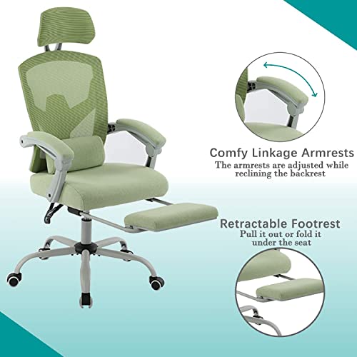 Ergonomic Office Chair, Reclining High Back Mesh Chair, Computer Desk Chair, Swivel Rolling Home Task Chair with Lumbar Support Pillow, Adjustable Headrest, Retractable Footrest and Padded Armrests