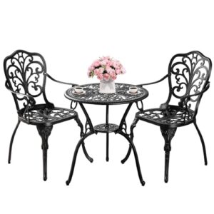 withniture bistro set 3 piece outdoor, round bistro table and chairs set of 2, cast aluminum patio bistro sets with umbrella hole outdoor furniture for garden, porch, black
