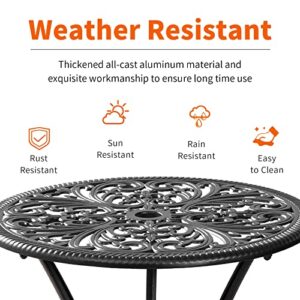 Withniture Bistro Set 3 Piece Outdoor, Round Bistro Table and Chairs Set of 2, Cast Aluminum Patio Bistro Sets with Umbrella Hole Outdoor Furniture for Garden, Porch, Black