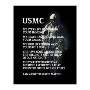 marine corps creed - usmc military wall art, united states military wall decor, motivational typographic wall print, garage decor, home decor, living room decor for wall, office decor, unframed - 8x10