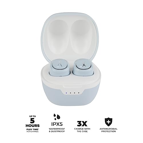 Altec Lansing NanoBuds 2.0 True Wireless Earbuds with Charging Case, TWS Waterproof Bluetooth Earphones with Touch Controls for Travel, Sports, Running, Working (ICY)