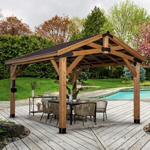 backyard discovery norwood 14x12 all cedar wood gazebo,thermal insulated steel roof, durable, supports snow loads and wind speed, rot resistant, backyard, deck, garden, patio