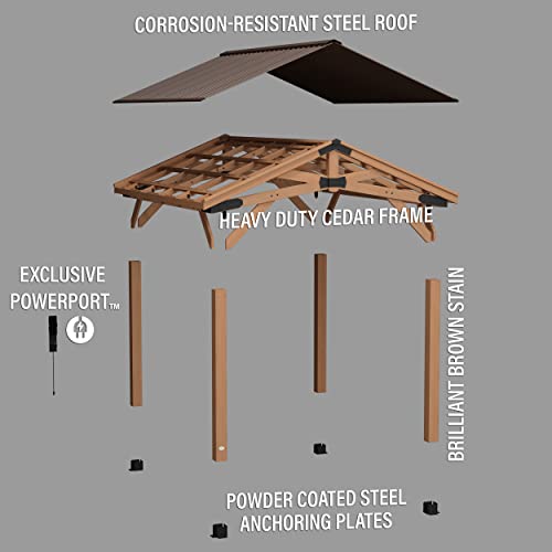 Backyard Discovery Norwood 14x12 All Cedar Wood Gazebo,Thermal Insulated Steel Roof, Durable, Supports Snow Loads and Wind Speed, Rot Resistant, Backyard, Deck, Garden, Patio