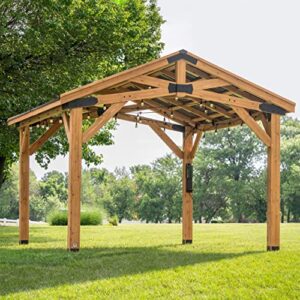 Backyard Discovery Norwood 14x12 All Cedar Wood Gazebo,Thermal Insulated Steel Roof, Durable, Supports Snow Loads and Wind Speed, Rot Resistant, Backyard, Deck, Garden, Patio
