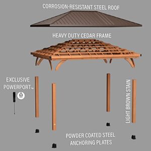 Backyard Discovery Barrington 16 ft. x 12 ft. Hip Roof Cedar Wood Gazebo Pavilion, Shade, Rain, Hard Top Steel Metal Roof, All Weather Protected, Wind Resistant up to 100 mph, Holds up to 7800 lbs