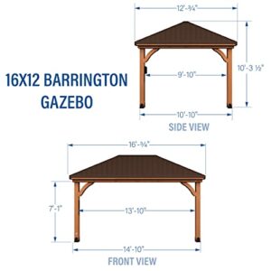 Backyard Discovery Barrington 16 ft. x 12 ft. Hip Roof Cedar Wood Gazebo Pavilion, Shade, Rain, Hard Top Steel Metal Roof, All Weather Protected, Wind Resistant up to 100 mph, Holds up to 7800 lbs