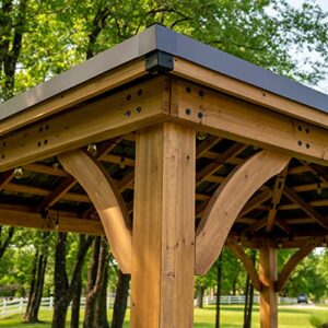 Backyard Discovery Barrington 16 ft. x 12 ft. Hip Roof Cedar Wood Gazebo Pavilion, Shade, Rain, Hard Top Steel Metal Roof, All Weather Protected, Wind Resistant up to 100 mph, Holds up to 7800 lbs