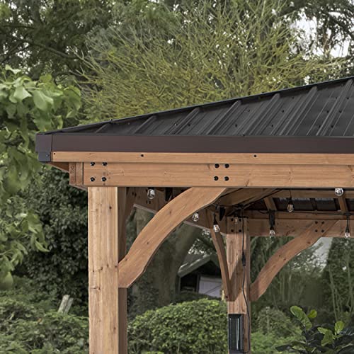 Backyard Discovery Barrington 16 ft. x 12 ft. Hip Roof Cedar Wood Gazebo Pavilion, Shade, Rain, Hard Top Steel Metal Roof, All Weather Protected, Wind Resistant up to 100 mph, Holds up to 7800 lbs