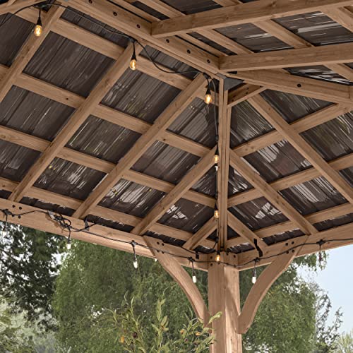 Backyard Discovery Barrington 16 ft. x 12 ft. Hip Roof Cedar Wood Gazebo Pavilion, Shade, Rain, Hard Top Steel Metal Roof, All Weather Protected, Wind Resistant up to 100 mph, Holds up to 7800 lbs