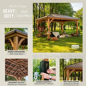 Backyard Discovery Barrington 16 ft. x 12 ft. Hip Roof Cedar Wood Gazebo Pavilion, Shade, Rain, Hard Top Steel Metal Roof, All Weather Protected, Wind Resistant up to 100 mph, Holds up to 7800 lbs