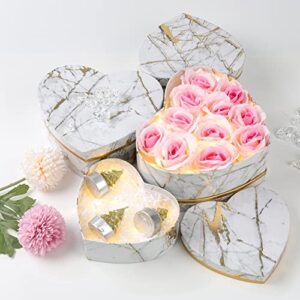 Oairse Nesting Gift Boxes with Lids for Present Heart Shaped Flower Boxes for Arrangements Set of 4 Marble Floral Gift Boxes for Bridesmaid, Proposal, Wedding, Birthday, Baby Showers