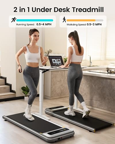 UREVO Under Desk Treadmill, Walking Pad Treadmill with Large Running Area, 2.25HP Treadmills for Home, Desk Treadmill for Office Under Desk with 265lbs Weight Capacity (Gray)