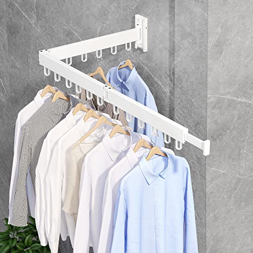 ZdwCyl Clothes Drying Rack,Laundry Drying Rack Wall Mount, Space Saver Wall Mounted Clothes Rack,Retractable,Collapsible(Tri-Fold), White Color Drying Rack Clothing(Ring)