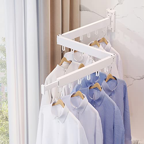 ZdwCyl Clothes Drying Rack,Laundry Drying Rack Wall Mount, Space Saver Wall Mounted Clothes Rack,Retractable,Collapsible(Tri-Fold), White Color Drying Rack Clothing(Ring)