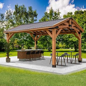backyard discovery norwood 16 ft. x 12 ft. cedar wood gazebo,thermal insulated steel roof, durable, supports snow loads and wind speed, rot resistant, backyard, deck, garden, patio