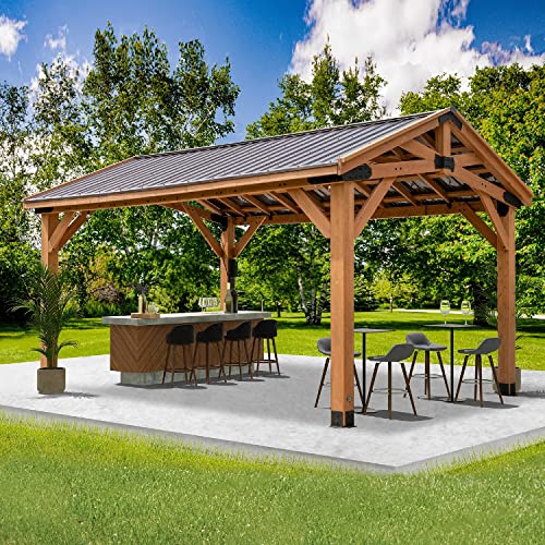 Backyard Discovery Norwood 16 ft. x 12 ft. Cedar Wood Gazebo,Thermal Insulated Steel Roof, Durable, Supports Snow Loads and Wind Speed, Rot Resistant, Backyard, Deck, Garden, Patio