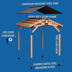 Backyard Discovery Norwood 16 ft. x 12 ft. Cedar Wood Gazebo,Thermal Insulated Steel Roof, Durable, Supports Snow Loads and Wind Speed, Rot Resistant, Backyard, Deck, Garden, Patio