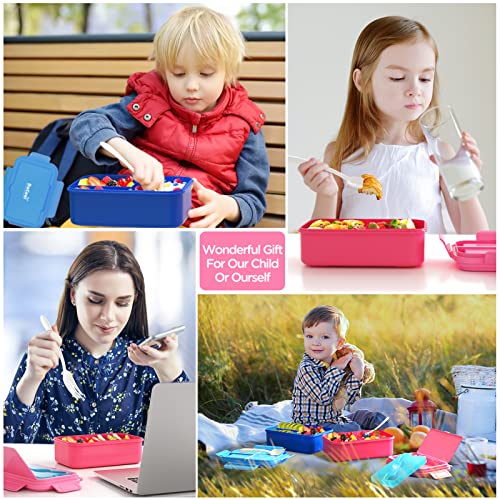 DaCool Kids Lunch Box with Ice Pack Chill Bento Lunch Containers 9.4 CUP Toddler Cold Bento Box with 3+1 Compartments Fork for Meals Snack Fruit, Leakproof Dishwasher & Microwave Safe BPA-Free,Pink