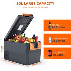 UKKISO 12 Volt Refrigerator for Car: 30L Portable Fridge Car Cooler -4℉-68℉ RV Electric Compressor Cooler APP Control Mini Fridge and Freezer, 12/24V DC and 100-240V AC for Travel, Camping (Orange)