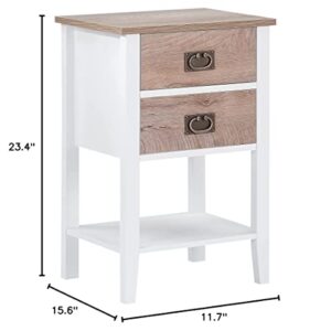 VECELO Nightstands End/Side Tables for Living Room Bedroom Bedside Storage, Vintage Accent Furniture Small Space, Solid Wood Legs, Two Drawers, White & Oak