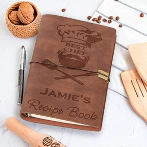 Handmade Leather Recipe Book, Personalized Engraving Name Journal Notebook, Custom Family Cookbooks, Anniversary|Birthday|Thanksgiving|Christmas|Mother's Day Gift for Wife, Mom, Dad, Grandma, Sister