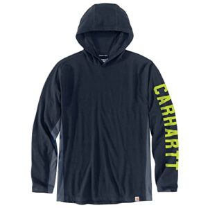 carhartt men's force relaxed fit midweight long-sleeve logo graphic hooded t-shirt, navy, large