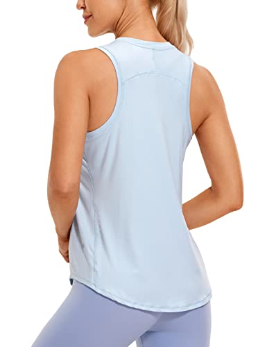 CRZ YOGA Lightweight Tank Top for Women Racerback Sleeveless Workout Tops High Neck Athletic Running Shirts Blue Linen Small