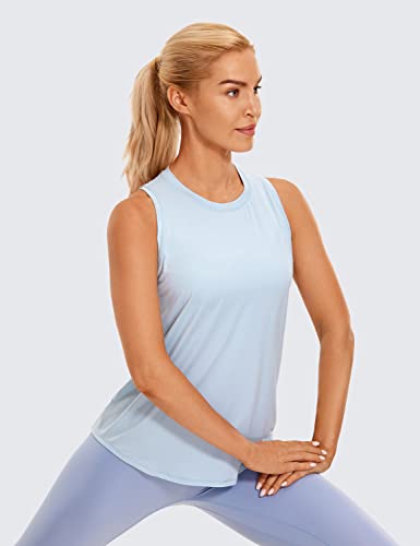 CRZ YOGA Lightweight Tank Top for Women Racerback Sleeveless Workout Tops High Neck Athletic Running Shirts Blue Linen Small