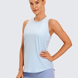 CRZ YOGA Lightweight Tank Top for Women Racerback Sleeveless Workout Tops High Neck Athletic Running Shirts Blue Linen Small