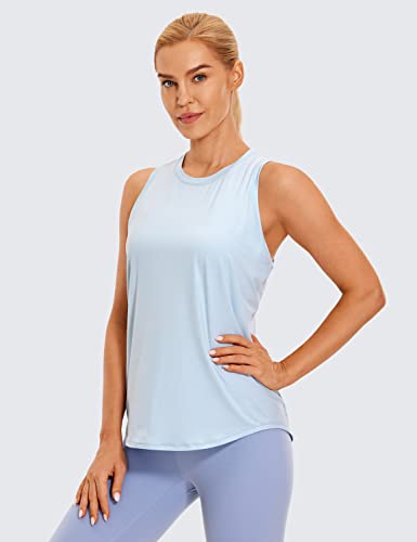 CRZ YOGA Lightweight Tank Top for Women Racerback Sleeveless Workout Tops High Neck Athletic Running Shirts Blue Linen Small