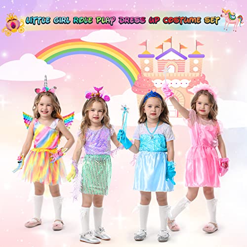 LIMIROLER Princess Dress Up Clothes for Little Girls Princess Role Play Costume Gift Set 25 Pcs Pretend Toys Kit for Toddlers Girls Aged 3-6 Years Old