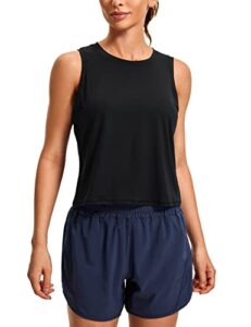 crz yoga women's lightweight racerback tank top high neck cropped tank tops sleeveless workout running shirts black medium