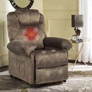 kcream recliner chair massage heated fabric overstuffed ergonomic lounge chair for living room single sofa chair padded seat with 2 side pockets, vibration function reclining chair (brown)