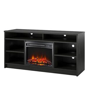 Ameriwood Home Hendrix 55" TV Stand with Electric Fireplace Insert and 6 Shelves, Black Oak, 5.87"D x 47.6"W x 23.27"H