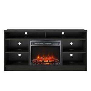 Ameriwood Home Hendrix 55" TV Stand with Electric Fireplace Insert and 6 Shelves, Black Oak, 5.87"D x 47.6"W x 23.27"H