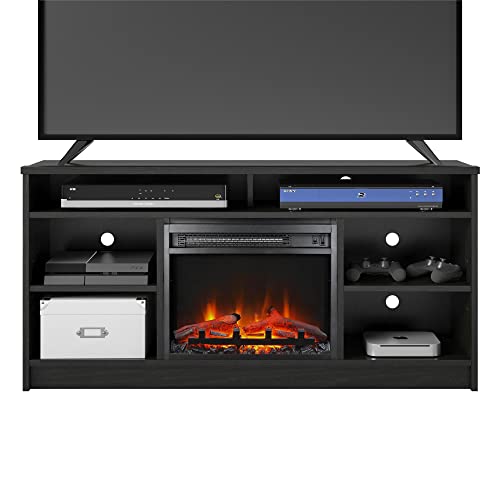 Ameriwood Home Hendrix 55" TV Stand with Electric Fireplace Insert and 6 Shelves, Black Oak, 5.87"D x 47.6"W x 23.27"H