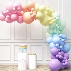 house of party pastel rainbow balloon arch kit - 140pcs assorted color balloon garland, colorful fiesta, carnival, circus latex balloons | perfect baby girl birthday, wedding, and party decorations!