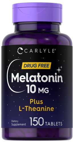 Carlyle Melatonin 10mg | with L-Theanine | 150 Tablets | Extra Strength Formula | Vegetarian, Non-GMO, Gluten Free