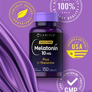 Carlyle Melatonin 10mg | with L-Theanine | 150 Tablets | Extra Strength Formula | Vegetarian, Non-GMO, Gluten Free