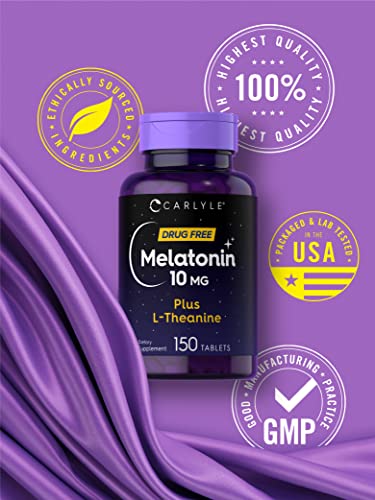 Carlyle Melatonin 10mg | with L-Theanine | 150 Tablets | Extra Strength Formula | Vegetarian, Non-GMO, Gluten Free