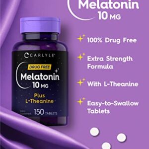 Carlyle Melatonin 10mg | with L-Theanine | 150 Tablets | Extra Strength Formula | Vegetarian, Non-GMO, Gluten Free