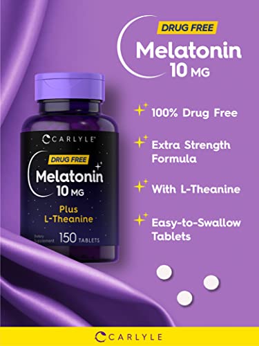 Carlyle Melatonin 10mg | with L-Theanine | 150 Tablets | Extra Strength Formula | Vegetarian, Non-GMO, Gluten Free