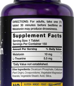 Carlyle Melatonin 10mg | with L-Theanine | 150 Tablets | Extra Strength Formula | Vegetarian, Non-GMO, Gluten Free