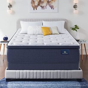 serta - 15" clarks hill elite plush pillow top queen mattress, comfortable, cooling, supportive, certipur-us certified, queen, white/blue