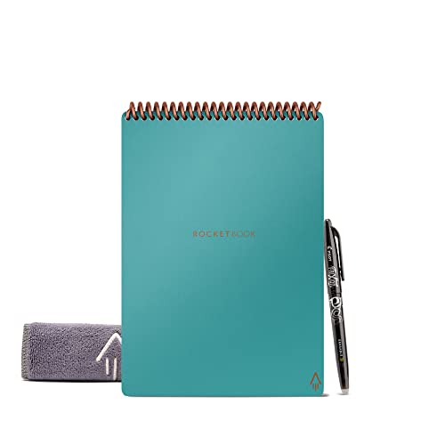 Rocketbook Flip Smart Reusable Executive Size Notepad, 6" x 8-4/5", 1 Subject, Dot-Grid and Line Ruled, 18 Sheets, Teal