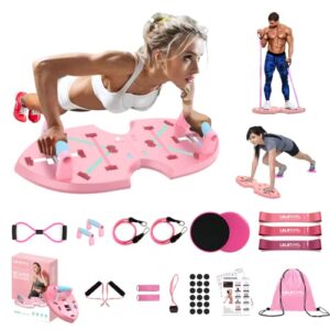 lalahigh home gym equipment, upgraded push up board, 32 in 1 home workout set with foldable push up bar, resistance bands, core sliders for body toning & strength training - premium pink edition
