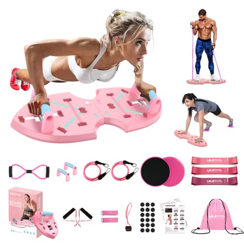 LALAHIGH Home Gym Equipment, Upgraded Push Up Board, 32 in 1 Home Workout Set with Foldable Push Up Bar, Resistance Bands, Core Sliders for Body Toning & Strength Training - Premium Pink Edition